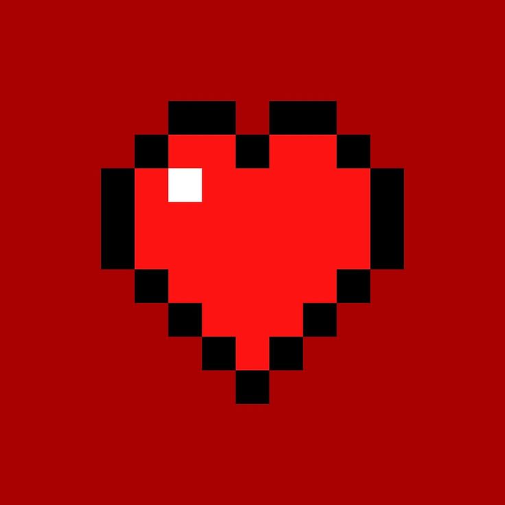 a pixel heart on a red background