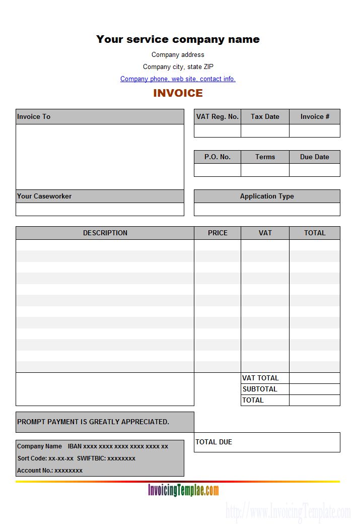 an invoice form with the company name and address