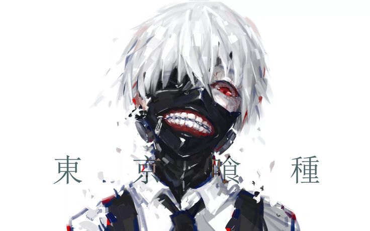 an anime character with white hair and red eyes