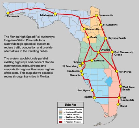 the florida high speed rail authority's long - distance train system is shown in this map