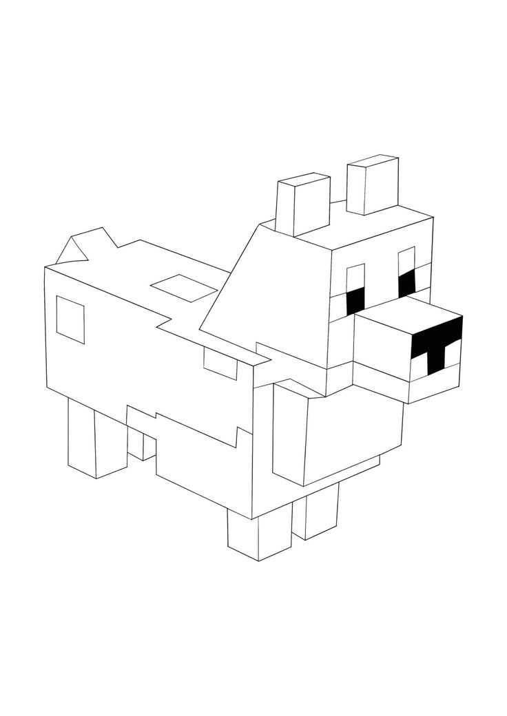 a black and white drawing of a dog in the shape of a minecraft block