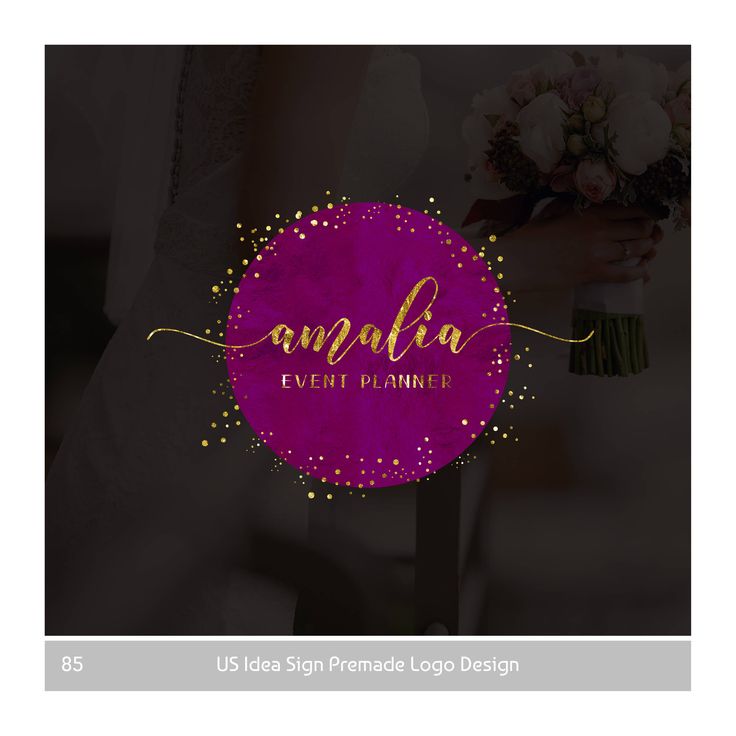 the logo for an event planner is shown in purple and gold with sparkles on it