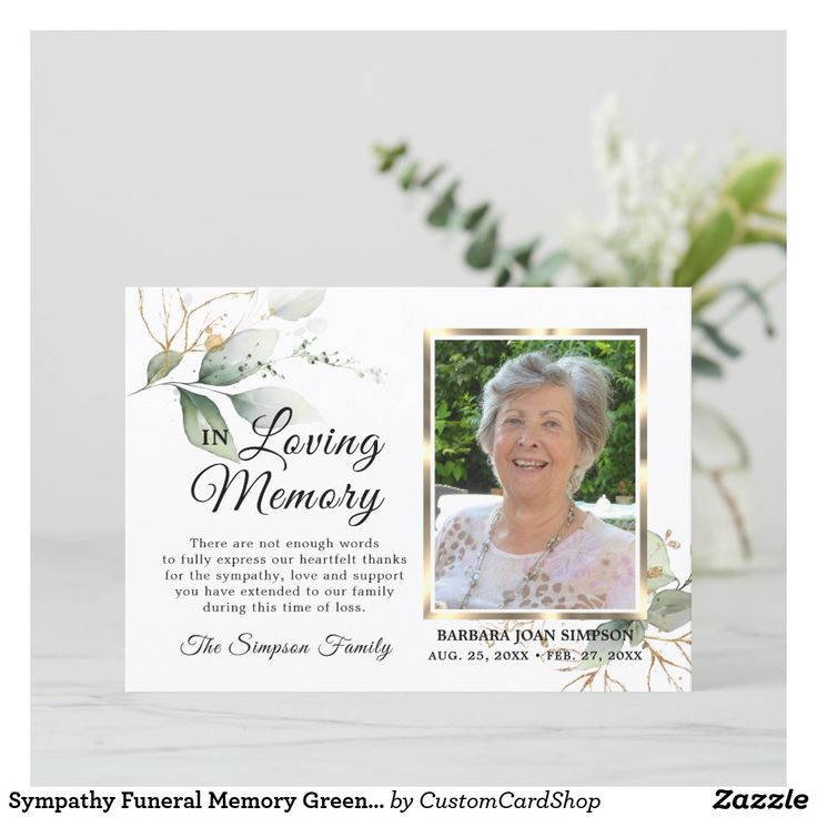 Sympathy Funeral Memory Greenery THANK YOU Photo | Zazzle | Funeral ...