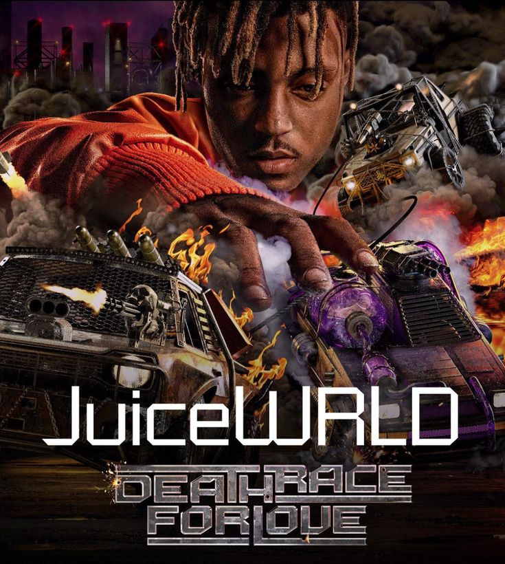 the cover art for juiced up, featuring a man holding a car in front of fire