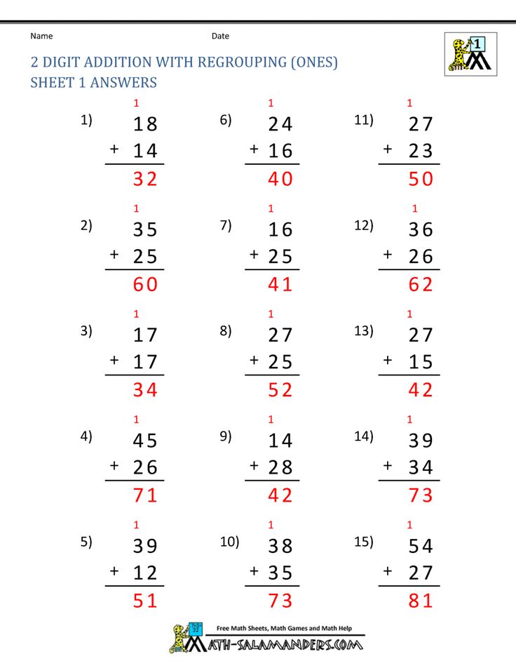 2 Digit Addition with regrouping Sheet 1 Answers | Subtraction ...