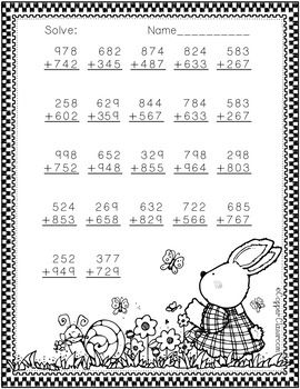 3.NBT.2 Easter Themed 3 Digit Addition With Regrouping | Math work ...