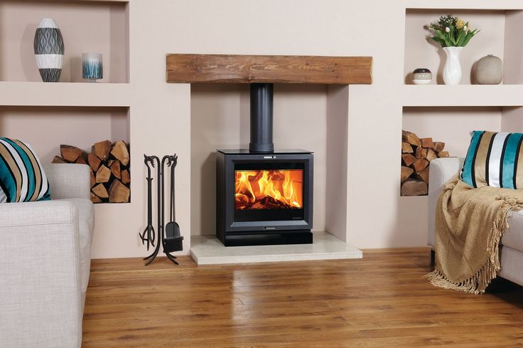 a wood burning stove in a living room