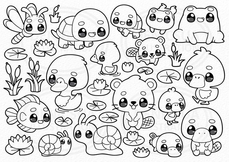 Pond Animal Clipart Cute Animal Vector Kawaii Pond - Etsy | Libri ...