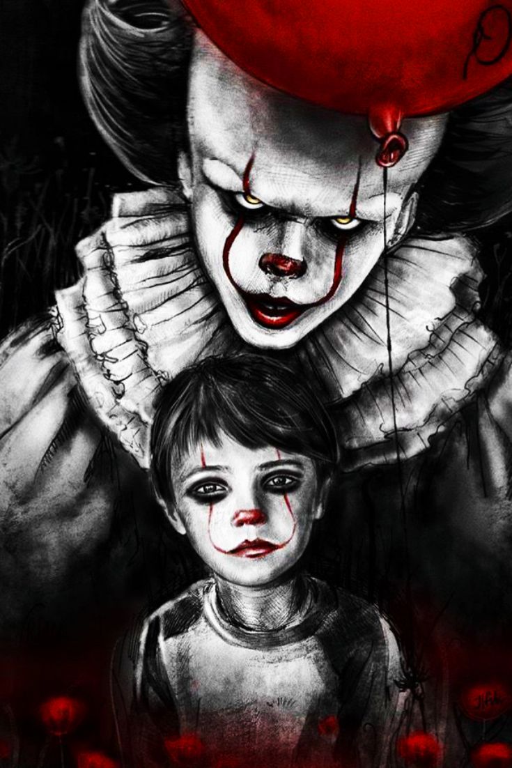 the evil clown and his child are depicted in this painting