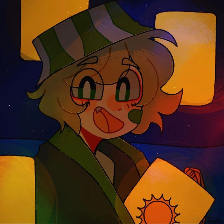 an animated image of a woman with a hat and sun on her head holding a book