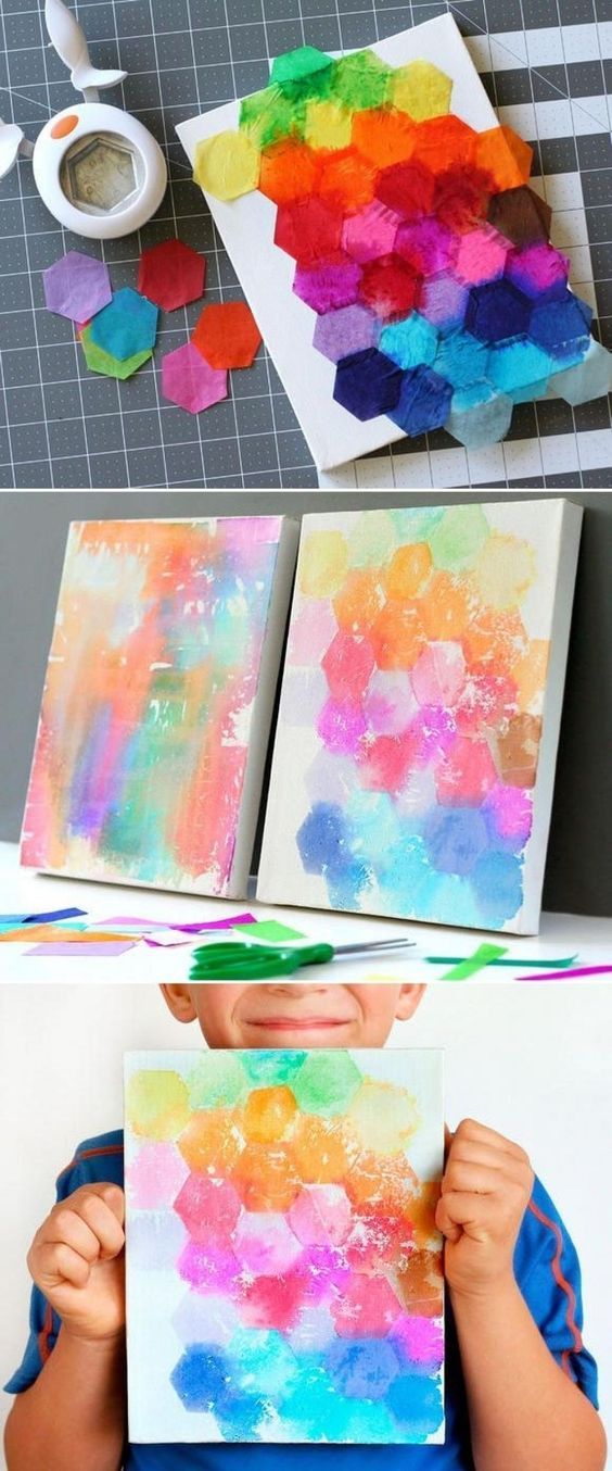 kids are making colorful art with tissue paper and crayons to make them look like they