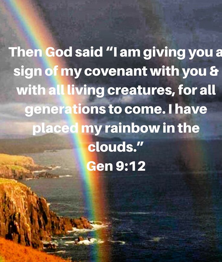 a rainbow with the words, then god said i am giving you a sign of my convention with you and with all living creatures, for all generations to come