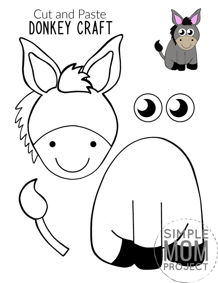 an animal cut and paste donkey craft with the words, cut and paste donkey craft