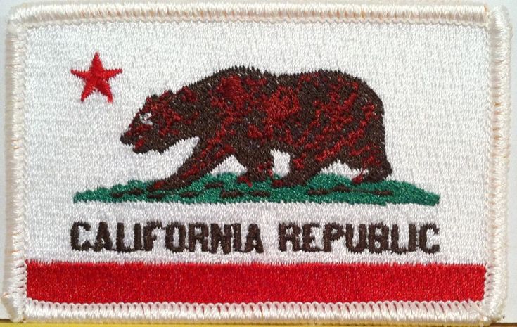 the flag of california is embroidered on a red, white and green patch with stars