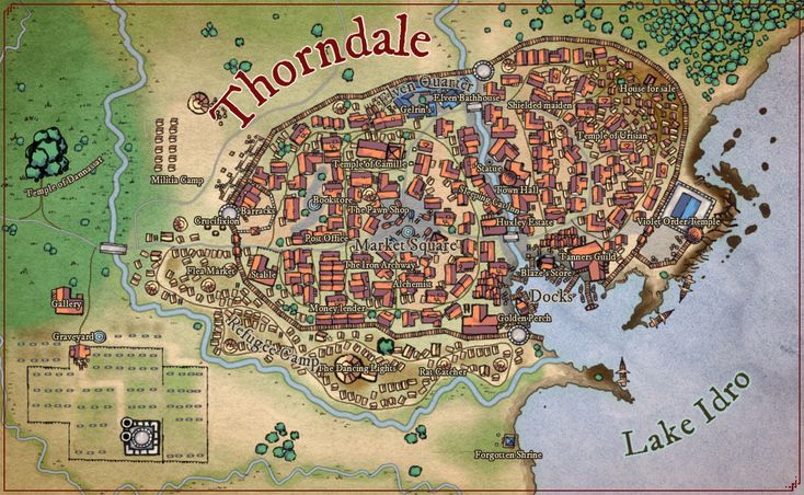 a map of the town of thorndale with lots of buildings and trees on it