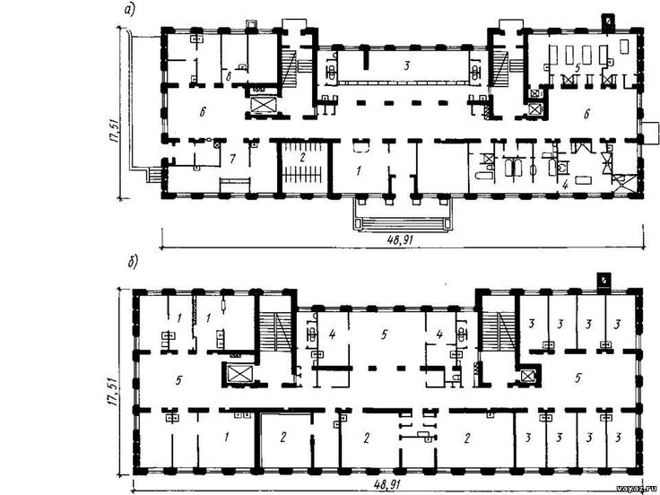 two floor plans for the first and second floors of an old building, with stairs leading up to them