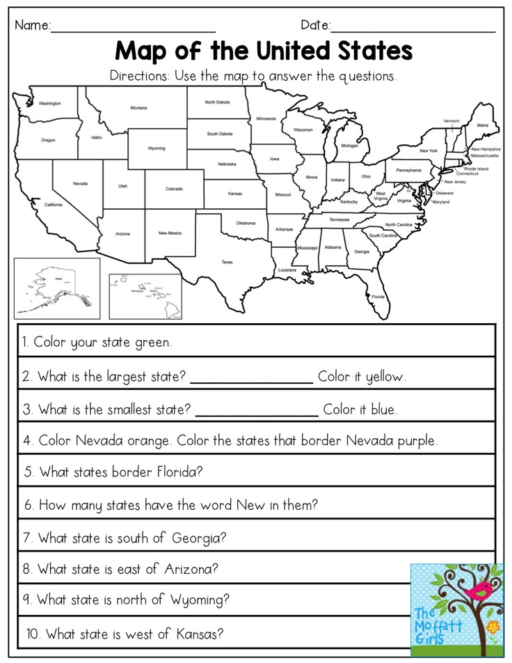 the map of the united states worksheet is shown in black and white,