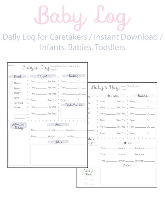 Daily Log for Baby Childcare Log Babies Schedule Instant | Etsy | Baby ...