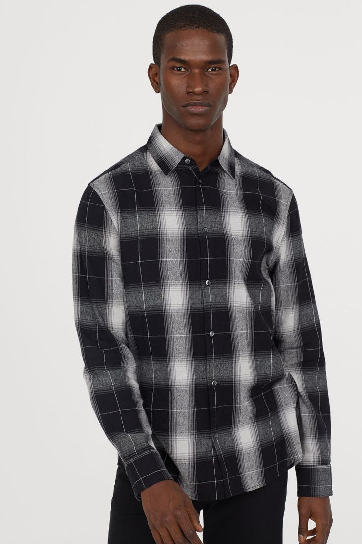 Regular Fit Checked Shirt - Black/white checked - Men | H&M US 1 Black Check Shirt, Checked Shirts, Check Shirt Man, Check Shirts, Checkered Shirt, Black Gift, Full Sleeves, Check Shirt, Basic Tee