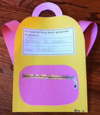 a yellow and pink paper bag with writing on the front that says, my school is going to make new friends