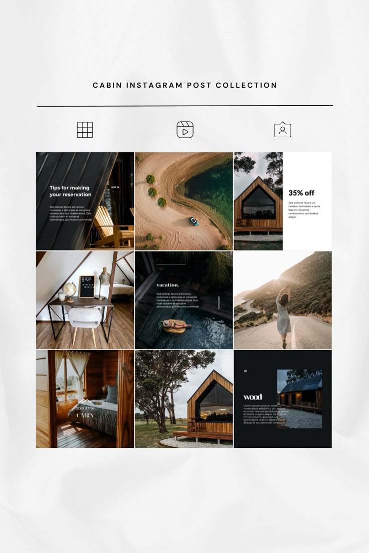 the cabin instagram post collection is filled with photos and text, including an image of a