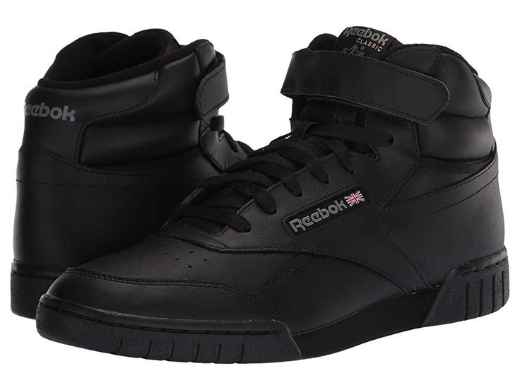 Reebok Lifestyle Ex-O Fit Hi High Top - Men's Shoes : Int/Black/Charcoal : Classic style and modern minimalism meet up for a party with the Reebok Lifestyle Ex-O Fit Hi high-top sneakers. High-top shoes features a soft, full-grain leather upper for instant comfort. Padded collar with an adjustable hook-and-loop strap for an enhanced fit. Synthetic and leather lining and a padded foam sockliner provides lightweight comfort and cushioning. Traditional lace up closure for secure fit. Perforations o Guy Fashion, Top Shoes For Men, Black High Tops, Modern Minimalism, Womens Reebok, Reebok Classic, Sneaker Collection, High Top Shoes, Men Shoes Size