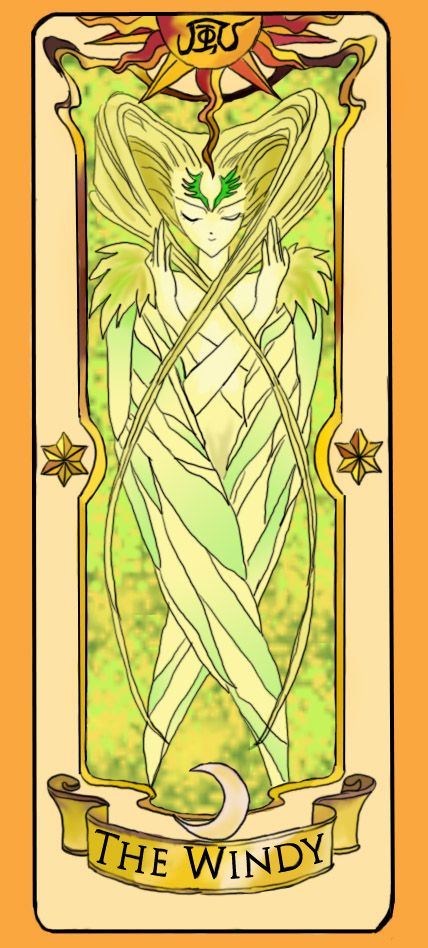 the windy tarot card with an image of a woman's face on it