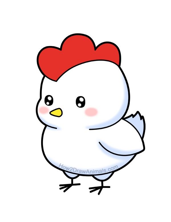 a white chicken with a red comb on its head