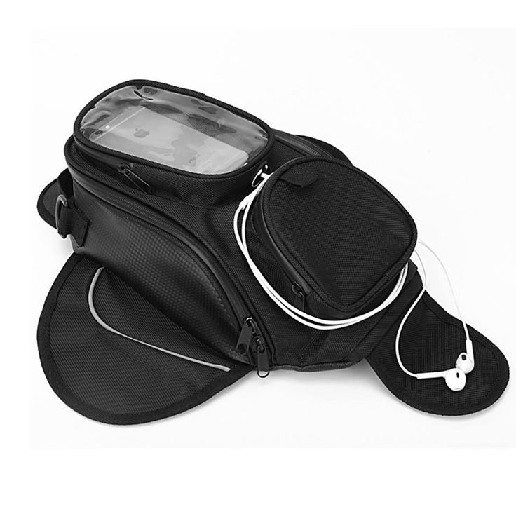 a black bag with ear buds attached to it and an mp3 player in the back pocket