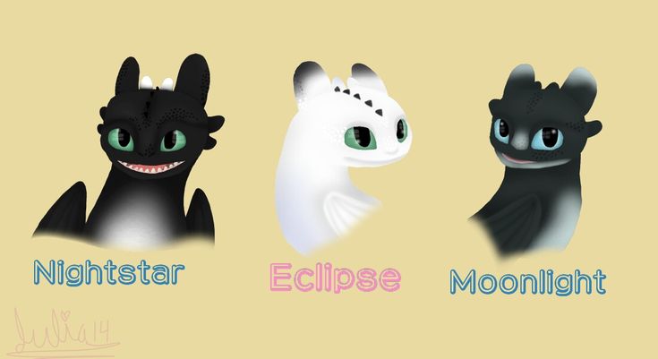 three different types of cartoon animals with the words eclipse and moonlight written on their faces