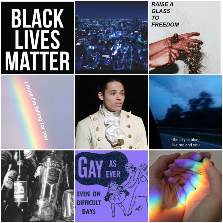 black lives matter collage with images of people, rainbows, and alcohol bottles