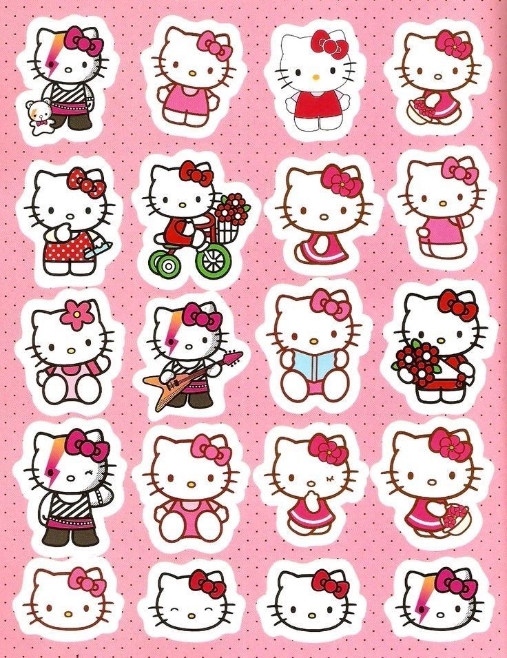 hello kitty stickers on a pink background