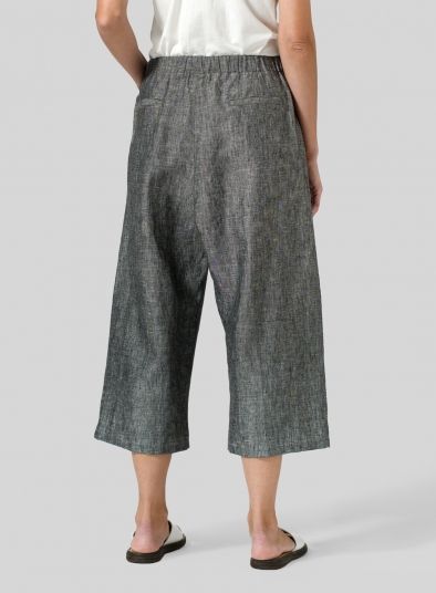 Linen Wide Leg Crop Pants Relaxed Fit Ankle-length Pull-on Pants, Linen Long Pants With Side Pockets, Relaxed Fit Wide-leg Bottoms With Pockets, Relaxed Trousers With Side Pockets, Relaxed Trousers With Pockets, Relaxed Fit Wide Leg Bottoms With Pockets, Relaxed Pull-on Ankle-length Pants, Wide Leg Bottoms With Pockets And Relaxed Fit, Casual Ankle-length Bottoms With Patch Pockets