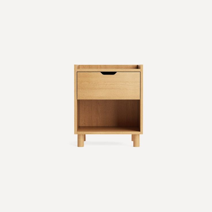 a small wooden nightstand with one drawer open