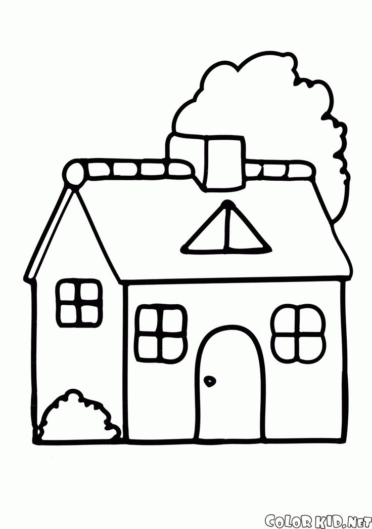 a house with trees on the roof and clouds in the sky coloring page for kids