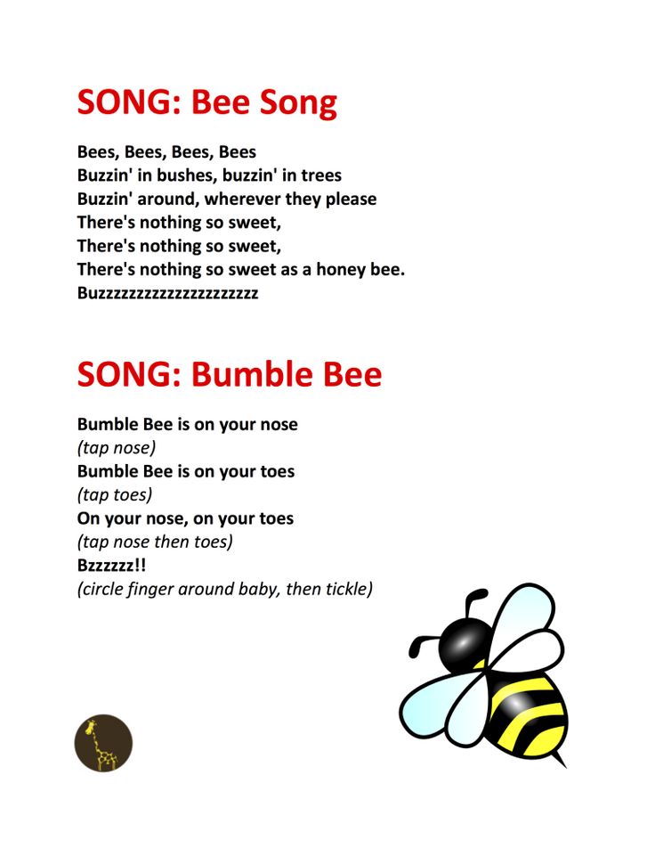 the song bee song is written in red and black, with an image of a bee on