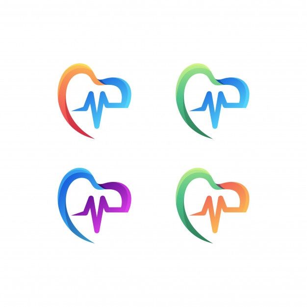 four logos with the shape of an elephant's head and heartbeat in different colors