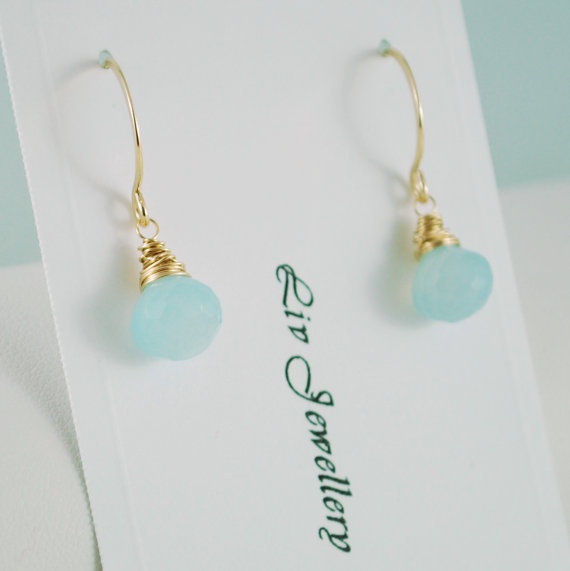 Aqua Chalcedony Earrings Pastel Blue Wire Wrapped by livjewellery, $45.00 Simple Gold Jewelry, Chalcedony Earrings, Aqua Chalcedony, Pastel Blue, Semi Precious Gemstones, Wire Wrapping, Wire Wrapped, Semi Precious, Gold Jewelry