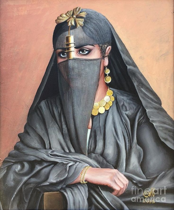 an oil painting of a woman wearing a veil and headpiece with coins on her face