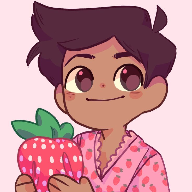 a drawing of a person holding a strawberry