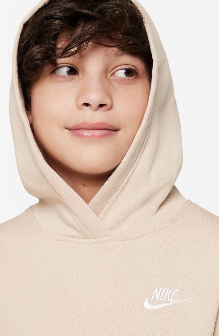 This quintessential, sporty hoodie is made from a cozy cotton blend and marked with an embroidered Futura logo, all in a scaled-down kids' size. Fixed hood Kangaroo pocket 80% cotton, 20% polyester Machine wash, tumble dry Imported Sporty Hoodie, Nike Kids, Kids Club, Skate Park, Fleece Hoodie, Kangaroo Pocket, Kangaroo, Cotton Blend, Nordstrom