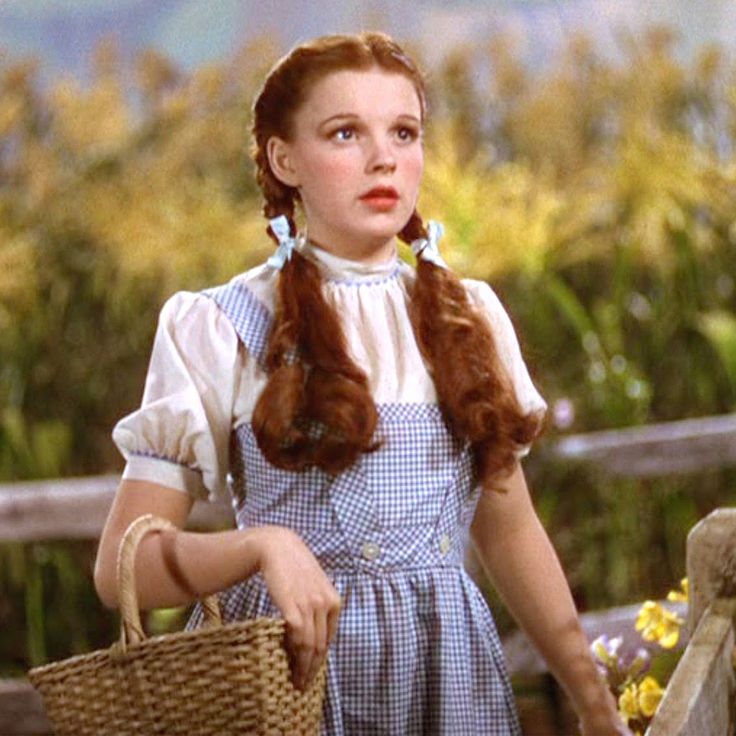 a woman in an old fashioned dress holding a basket and looking at the camera while standing next to a fence