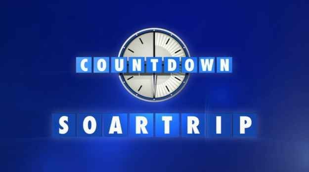 the words count down soartrip are lit up against a blue background