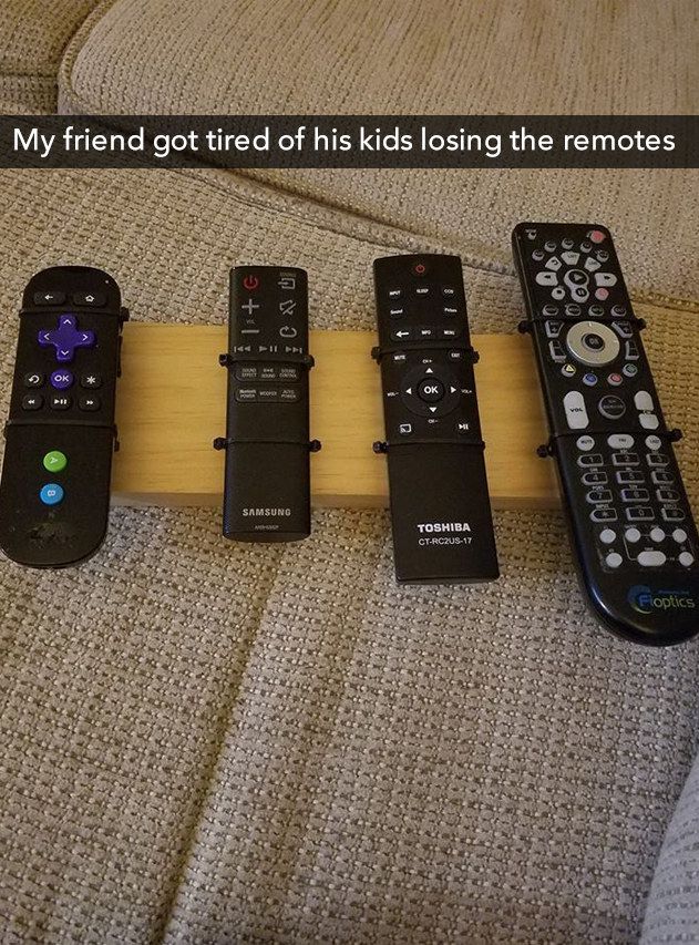 This dad who got sick of searching for the remotes. Hang Drywall, Fire Place Tv, Living Room Fire Place, Remote Control Organizer, Window Planter Boxes, Parent Life, Tv Remote Controls, Darth Maul, Crazy Funny Memes