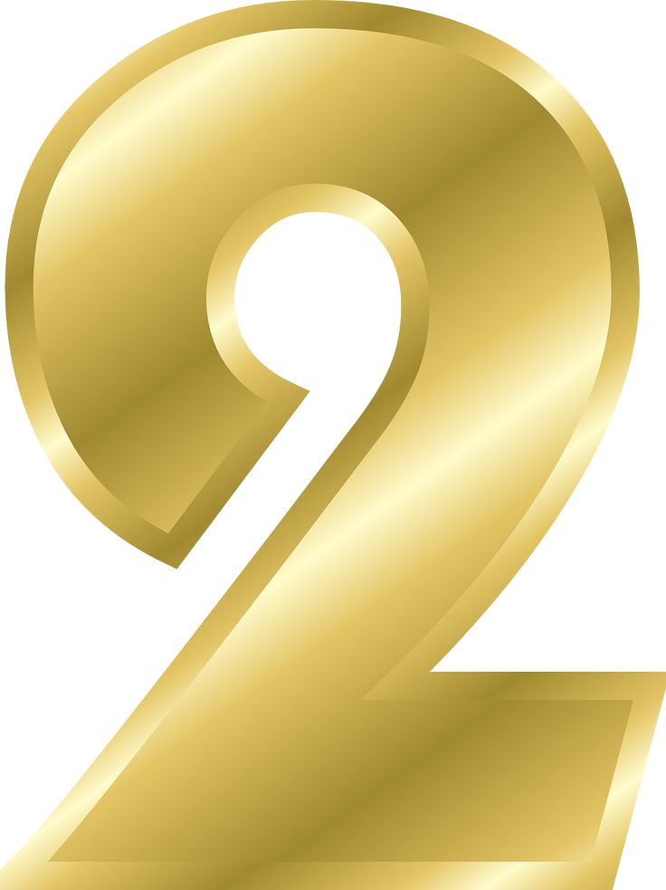 the number two in gold on a white background