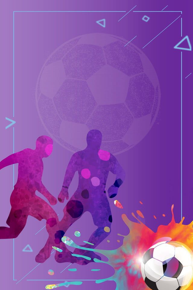 two soccer players are kicking the ball in front of an abstract background with colorful shapes