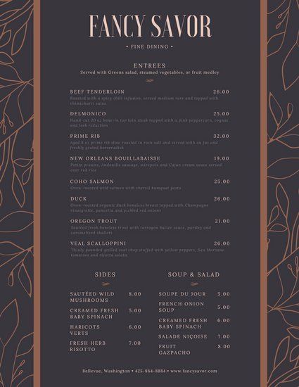 the fancy savor restaurant menu