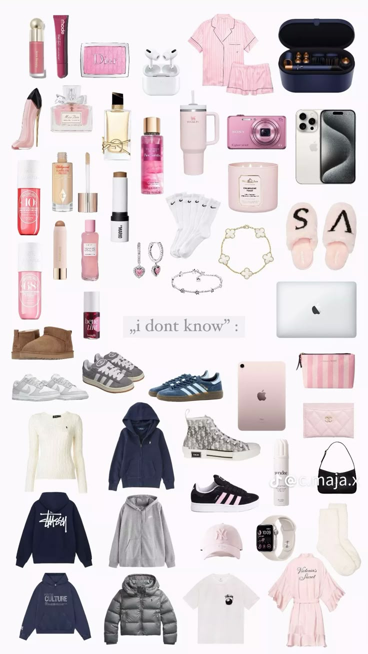 a collage of different items that include shoes, sweaters and sweatshirts with the words i don't know?