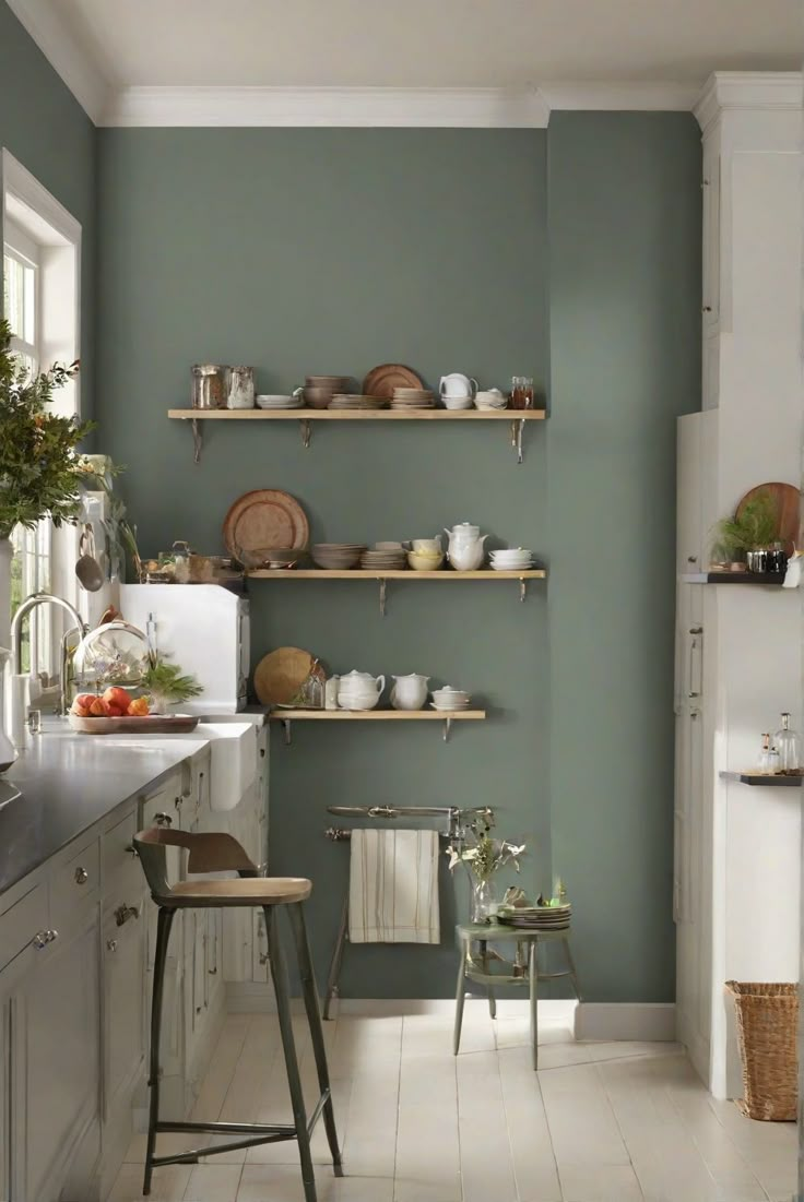 Green Kitchen Walls: Evergreen Fog SW 9130 - 2024 Kitchen Wall Paint Guide