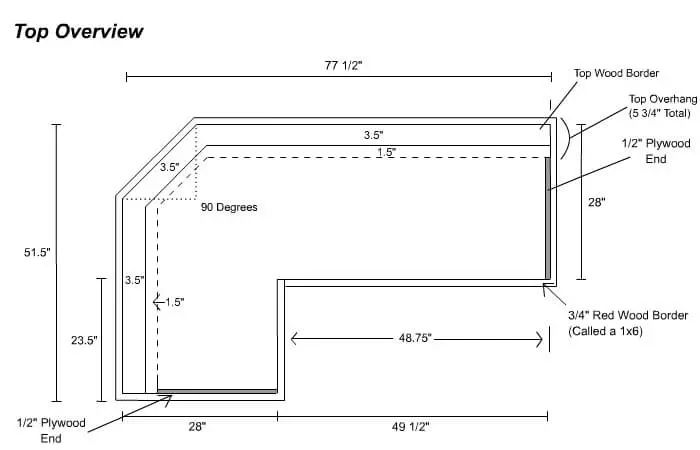 the top view of an enclosure with measurements